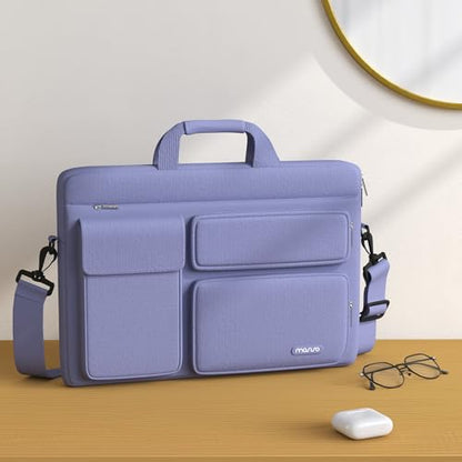 MOSISO Laptop Shoulder Bag 15.6 inch, 15-15.6 inch Computer Bag | Compatible with MacBook Pro 16 inch, HP, Dell, Lenovo with 2 Raised&1 Flapover&1 Horizontal Pocket&Handle&Belt, Lavender Gray - color: Lavender Gray, size: 16 inch