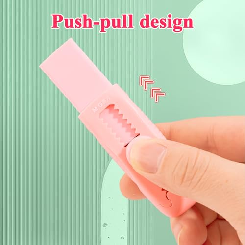 M&G 4+1 Pack Rubber Pink Erasers Sliding Retractable Eraser, Soft Cute Erasers Push Pull Large Pencil Erasers with Plastic Sleeve 4 Refill Eraser for School Students Kids Office Home Supplies - color: Pink