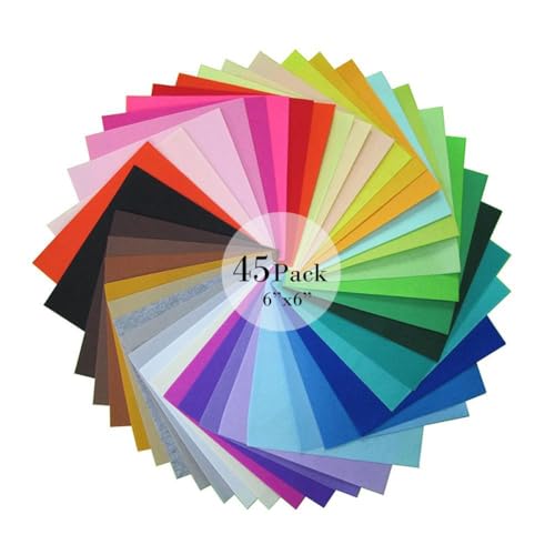 45Pcs Vibrant Felt Sheets for Sewing School Projects Party Craft Decoration | Size 6x6",1mm Thick Assorted Colors Soft Felt, Easy to Cut - color: 15x15cm