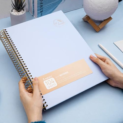FLYING EAGLE 3 Subject Spiral Notebook Large Spiral Notebook 8.5 X 11, Blue Journal for Women Men, 100 GSM Thick Paper 104 Sheets, Hardcover Notebook for Work, School, Writing, Note Taking Blue - color: 1.blue