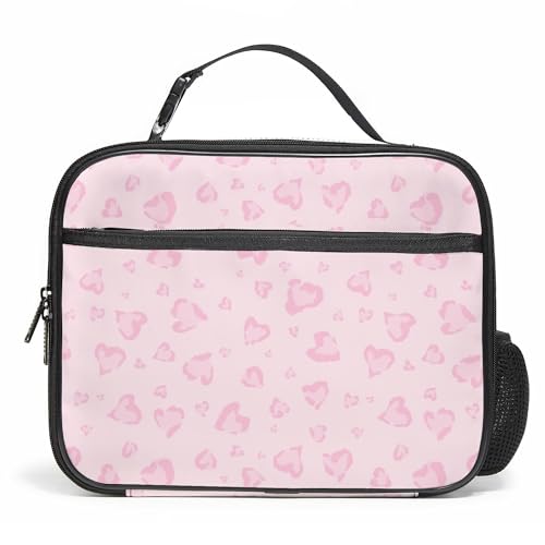 WOBAGMEN Leopard Lunch Box for Kids, Cute Insulated Lunch Bag for Boys Girls,Waterproof Lunch Box with Water Bottle Holder for Teens Adults Picnic Travel Back to School (Pink Heart Leopard) - color: Pink Heart Leopard