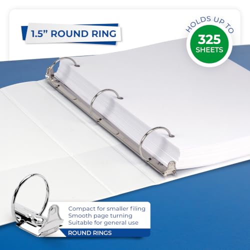 Samsill 1.5 Inch 3 Ring Binder, Economy Round Ring, Clear View Cover, 325 Sheet Capacity - for School, Home, Office - White - color: White, size: 1-Pack, style: 1.5-Inch