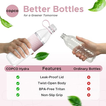 Copco Hydra Water Bottles with Lids, 20 Oz - Light Pink, Set of 2 | BPA-Free Tritan Reusable Bottles with Leak Resistant Lids, Wide Mouth Opening, Non-Slip Grip Sleeve for Home, Office & Travel - color: Light Pink