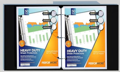 Performore 50-Pack Clear Sheet Protectors | 8.5 x 11 Inch Heavy Duty Plastic Sleeves | Top Loading Reinforced Hole Page Protectors | Archival Acid-Free Non-Glare for 3 Ring Binders Documents Photos - size: 50 Pack