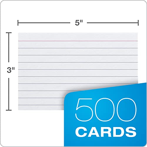 Oxford Index Cards, 3 x 5 Inches, White, Lined on Front, Blank on Back, Flashcards for School and Studying, Recipe Note Cards, 500 Count (5 Packs of 100) (40176)