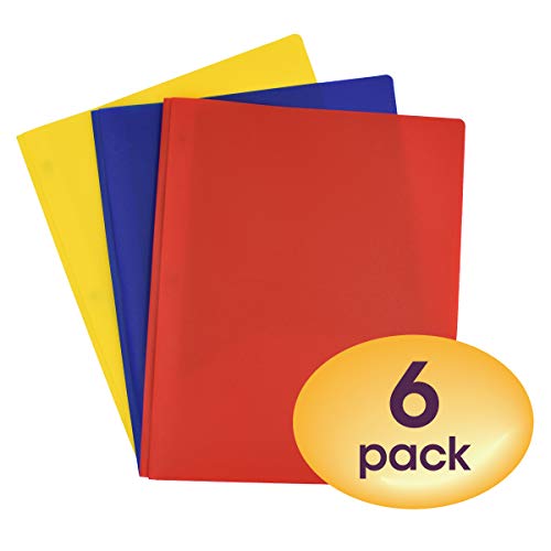 Smead Poly Two-Pocket Folder, Three-Hole Punch Prong Fasteners, Letter Size, Red, Yellow, Blue, 6 Folders Total (87746) - color: Red, Blue, Yellow