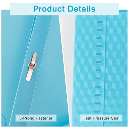 6-Pack Plastic andPockets and Prongs,2-Pocket and3 Fasteners, Pastel Folders Holds 8-1/2" x 11" Paper for School/Office/Home, Blue - color: Light Blue, size: 6-Pack