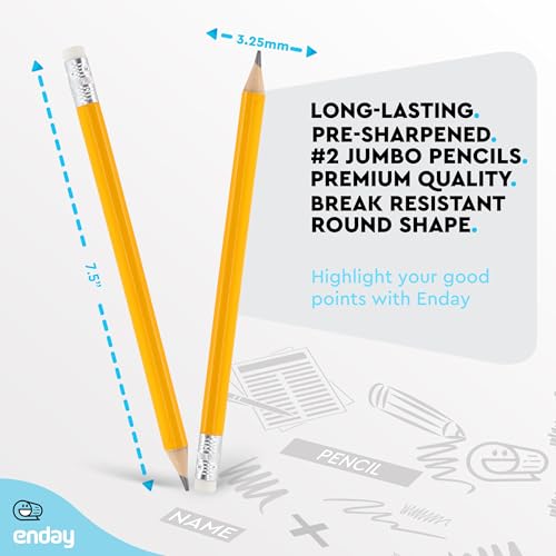 Emraw Enday Jumbo Pencils For Preschoolers (24 Pack) No 2 for Kids, Kindergarten School Supplies, Fat Pre-Sharpened Round Pencil with Eraser Top Thick Pencils for kids ages 4-8