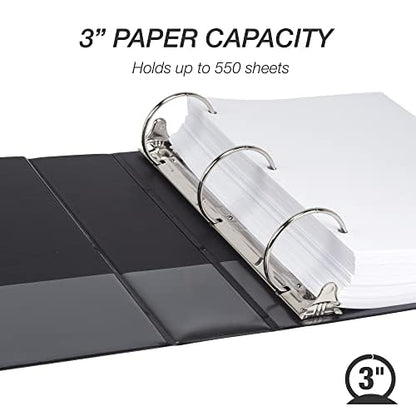 Samsill 3 Inch 3 Ring Binders, Economy Round Ring, Clear View Cover, 550 Sheet Capacity - for School, Home, Office - Black, 4 Pack - size: 4-Pack, style: 3 Inch