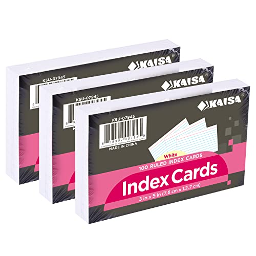KAISA 7.6x12.7cm(3x5인치) 인덱스 카드 플래시 카드 7.6 x 12.7cm(3 x 5인치) 화이트 인덱스 카드 유선 노트 카드 스터디 플래시 카드 노트 카드 100장 (총 300장), KSU-07945 - color: 2-화이트 3팩, size: 3"x5"