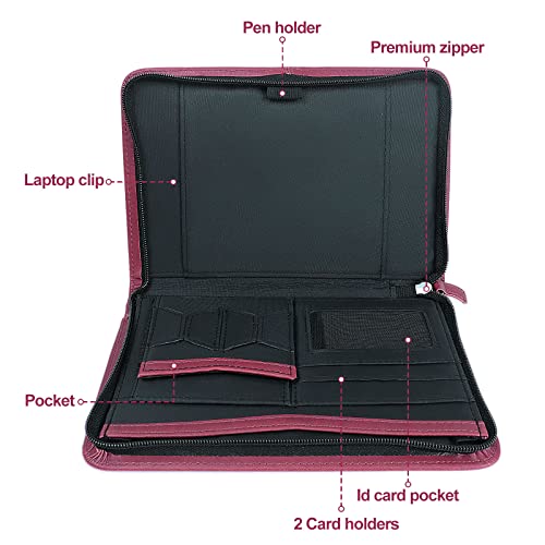 Mini Leather Zippered Padfolio Portfolio Binder 5 x 8 Legal Writing Pad, Professional Business Portfolio for Men & Women, Card Holder, Notepad Clipboard Holder, Red - size: Red-9.5x6.5x1 inch