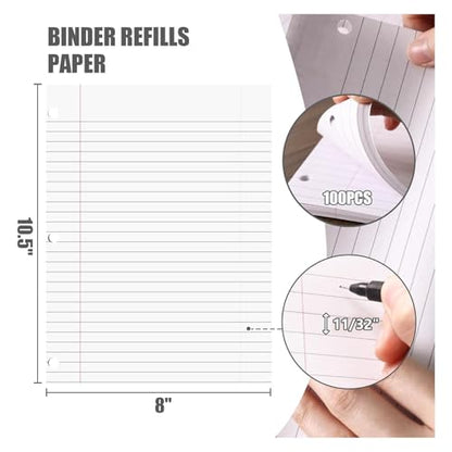 200 Sheets Loose Leaf Paper, 100 Yellow & 100 White Wide Ruled Paper, 8"x10.5", 3-Hole Punched for Binders, School, College & Office Use, Fights Ink Bleed