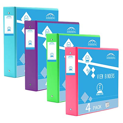 2 Inch 3 Ring Binders,Multicolor Customizable Round Ring Binder for School,Office,Home,Purple/Pink/Blue/Green,4 Pack - color: 4 Pack 2 Inch Binders