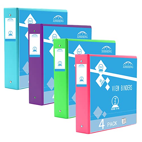 2 Inch 3 Ring Binders,Multicolor Customizable Round Ring Binder for School,Office,Home,Purple/Pink/Blue/Green,4 Pack - color: 4 Pack 2 Inch Binders