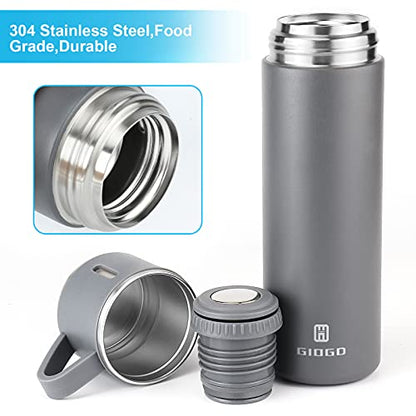 Stainless Steel Thermo 500ml/16.9oz Vacuum Insulated Bottle with Cup for Coffee Hot drink and Cold drink water flask.(Gray,Set) - color: Grey (Set), size: 16.9 Ounces