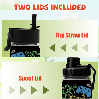 Gamer Gifts for Boys Kids - 18oz Gaming Water Bottle Stainless Steel, Insulated Straw Lid Leak Proof, BPA Free Metal Thermos for Teen Boys Girls, Video Game Party Favors Travel School（Game2） - color: Game2