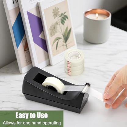 10 Pack Desktop Tape Dispenser, 1 Inch Core Tape Dispensers with 10 Rolls Invisible Tapes Refills, Non Skid Base Plastic Tapes Roll Dispenser Bulk for Desk Office Home School, 0.7 x 985 Inches