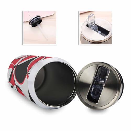 T&H XHome Abstract Circle Art 14oz Stainless Steel Tumbler with Lid & Straw-Double Wall Vacuum Insulated Travel Mug Modern Red Black Geometric Water Bottle Coffee Beverage Drinks Cup - size: 14 Ounces