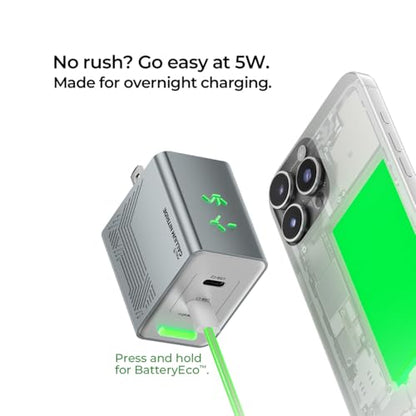 45W GaN Charger, Up to 48% Faster Two-Device Charging, Sustained 45W Dual USB-C Output, Foldable Plug with 360° RGB Status Light & One-Tap Control, for MacBook Air, iPhone 17/16/15, iPad - color: Stardust White