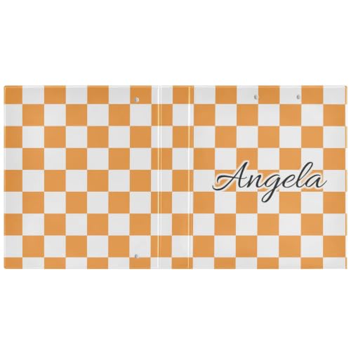 Custom 3 Ring Binder 1.5 Inch Round Rings Orange Checkered Personalized Name Binders Organizer Fashion View Binder with 2 Pockets for School Office Supplies - color: Multi12