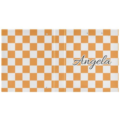 Custom 3 Ring Binder 1.5 Inch Round Rings Orange Checkered Personalized Name Binders Organizer Fashion View Binder with 2 Pockets for School Office Supplies - color: Multi12
