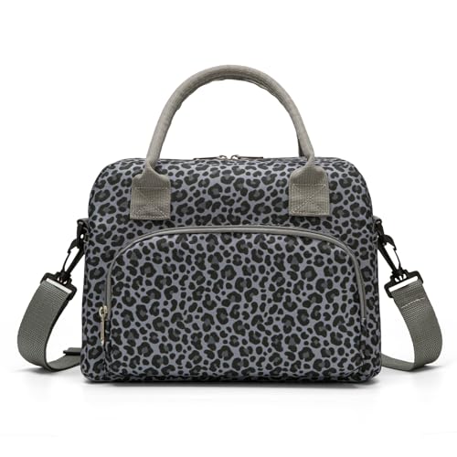 MEXS Insulated Lunch Bag for Women Men Large Reusable Lunch Box Adult Leakproof Portable Cooler Tote Bags for Work Picnic - color: Gray Leopard