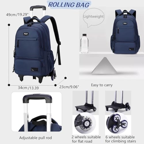 Rolling Backpack for Boys with Wheels Roller Backpack Wheeled School Bag for Teen Boys Black - color: G 6 Wheels-black, style: 6 Wheels