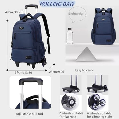 Rolling Backpack for Boys with Wheels Roller Backpack Wheeled School Bag for Teen Boys Black - color: G 6 Wheels-black, style: 6 Wheels