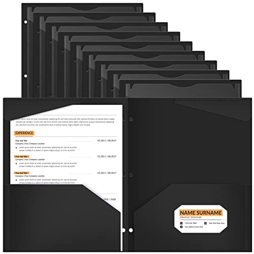 Henoyso 36 Pcs Black Plastic Folders with 2 Pockets and Clear Front Pocket 3 Holes Bulk Heavy Duty Letter Size Folders for Back to School, Office & Home, Classroom Organization - color: Black