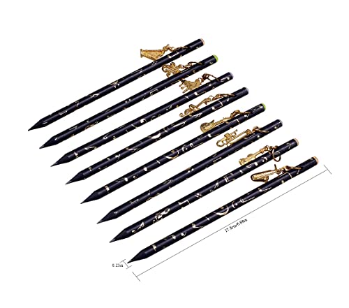 PUNK Artist Pencil Music Note Pre-Sharpened Pencils Charcoal Pencil with Diamond Top & Beautiful Musical Instruments Gold Plated Pendant(8 Pcs)