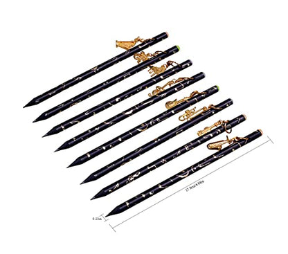 PUNK Artist Pencil Music Note Pre-Sharpened Pencils Charcoal Pencil with Diamond Top & Beautiful Musical Instruments Gold Plated Pendant(8 Pcs)