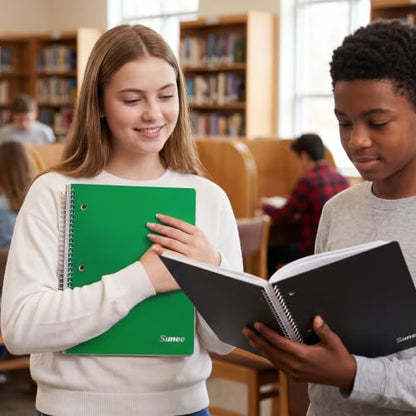 SUNEE 5 Subject Notebook College Ruled - 400 Pages, 9"x11", 5 Pocket Colored Dividers, 3-Hole Punched Paper, Dark Green - color: Dark Green, style: College Ruled
