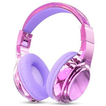 QearFun Kids Bluetooth Headphones, 60H Playtime, 74/85/94dB Safe Volume Limit, Metallic Gradient Wireless Headset with HD Mic, Fast Charging, Foldable, Wired 3.5mm Mode for School/Tablet/Travels - color: A-Purple
