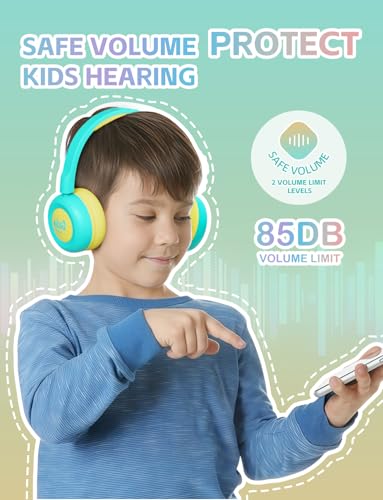 Kids Bluetooth Headphones,Toddler Headphones with Microphone,85dB Volume Limited,Bluetooth 5.4 Twistable Lightweight Kids Wireless Earphones for Boy Girl Tablet Travel School - color: Green