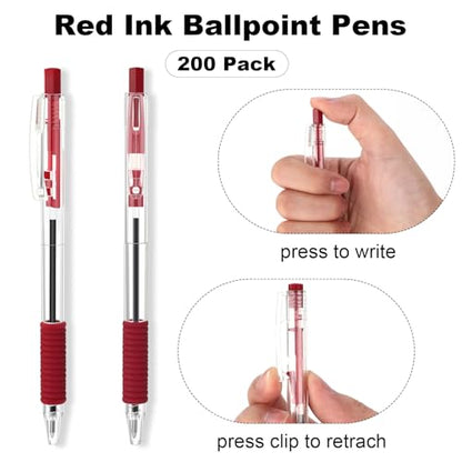 Sayglossy 200 Pack Red Gel Ink Pens Bulk, 1.0mm Retractable Click Point Ballpoint Pens Smooth Writing with Comfortable Grip for Back to School Office Classroom Business Home Work Supplies - color: Red