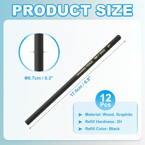 PATIKIL 12Pcs 2H Drawing Pencils for Sketching, Hexagonal Sketch Pencils for Drawing Writing Art Sketching Artists Beginners, Black - style: 2H