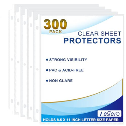 300 Pack Clear Sheet Protectors, 8.5 x 11 inch Page Protectors for 3 Ring Binder,Top Loading Paper Protector for Documents and Photos,Letter Size - size: 300 Pcs