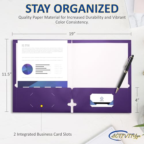 10 Pack Two Pocket Folders, Purple, Strong Thick Paper Folders, for Letter Size, by ACTIVITYya - color: Purple