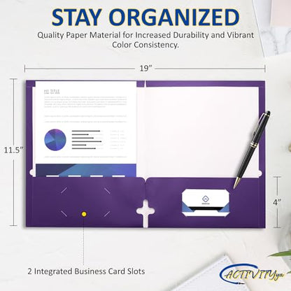 10 Pack Two Pocket Folders, Purple, Strong Thick Paper Folders, for Letter Size, by ACTIVITYya - color: Purple