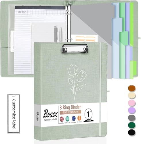 3 Ring Binder with Clipboard,1 Inch Binders with Notepad&5 Dividers with Pockets, Labels,PU Clipboards for School Office(Green Tulip,Letter Size) - color: 2-green Tulip, size: Letter Size - 1 Inch