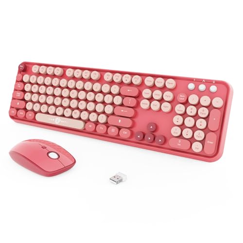 Wireless Keyboard and Mouse Combo, 2.4 GHz Wireless Full-Sized Typewriter Keyboard with Round Keycaps for Windows, Computer, Desktop, PC, Laptop (BerryPink) - color: BerryPink