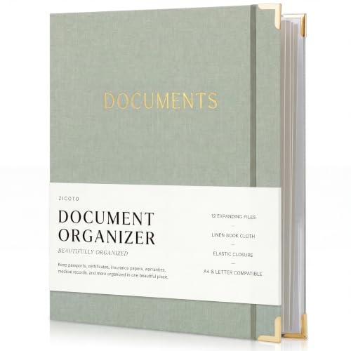 Important Document Organizer Set with Folders - Complete Linen Ring Binder Set Safely Stores All Documents & Files in One Place - Easy to Use Expanding Storage Incl. Envelopes, Pockets & Labels - color: Sage