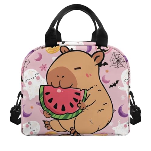 Capybara Simply Modern Lunch Box Kids 4-6 Pink Halloween Preschool Lunch Box for Girls 6-8 Kindergarten Meal Bag 8-10 Toddler Boys Elementary School Lightweight Adjustable Shoulder Strap - color: Pink Halloween Capybara