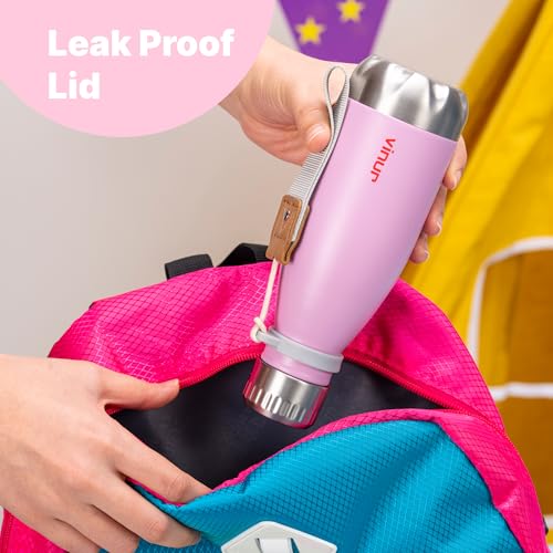 Small Water Bottle-12 oz Leak Proof Insulated Water Bottle with Carry Rope | Double Wall Vacuum Stainless Steel Water Bottle for Travel, School, Cola Shape Flask with Carry Rope (Purple Pink) - color: Purple Pink, size: 12 Ounces