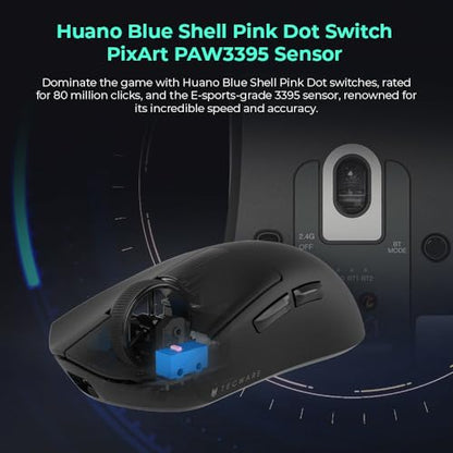 TECWARE EX1 Lightweight Gaming Mouse | 26K DPI Wireless Mouse with OLED Display | 59g Ultra-Light Design | RGB Charging Dock | Tri-Mode Connectivity 2.4GHz/Bluetooth/Wired with Grip Tape | Black - color: Black