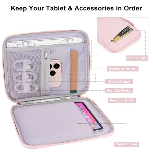 Tablet Bag for Women, Padded Carrying Sleeve Case Compatible with iPad Pro 12.9 M2/M1/2018-2020, Surface Pro 9/8/X, 12.4" Galaxy Tab S9+/S8+ (PU-Pink12.9) - color: Pink, size: 12.9