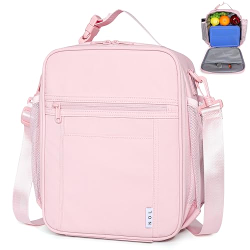 NOL Nylon Waterproof Kids Lunch Bag, Insulated Lunch Bag, Lunch box Cooler, Reusable, Zip Closure with Buckle Handle Holds Lunch Box, Snacks & Water Bottle for School Work,Pink - color: Pink, size: Vertical (7 Liters)