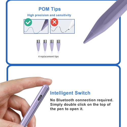 Stylus Pens for Touch Screens Power-Display Tablet Pen POM Tip Magnetic Digital Touch Pen Compatible with iPhone/iPad/iPad Pro/Lenovo/Switch 1/2/Other Smartphone and Tablet Devices (Purple) - color: 2SS-Purple