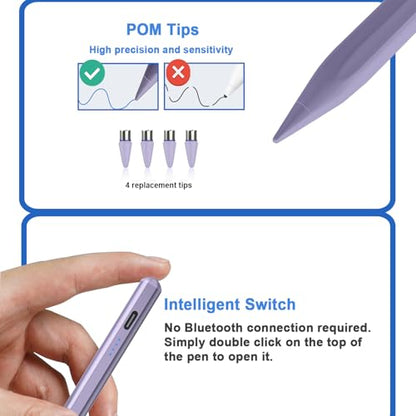 Stylus Pens for Touch Screens Power-Display Tablet Pen POM Tip Magnetic Digital Touch Pen Compatible with iPhone/iPad/iPad Pro/Lenovo/Switch 1/2/Other Smartphone and Tablet Devices (Purple) - color: 2SS-Purple