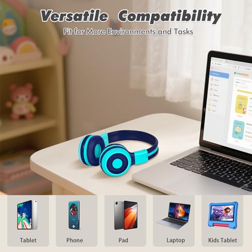 SIMOLIO 2 Pack Wireless Kids Headphones with Share Port, 75/85/94dB Volume Limiting, HD Mic, USB C Charging, Foldable Headphones with Travel Case for iPad Tablet School Airplane Boys Girls - color: Mint&Pink